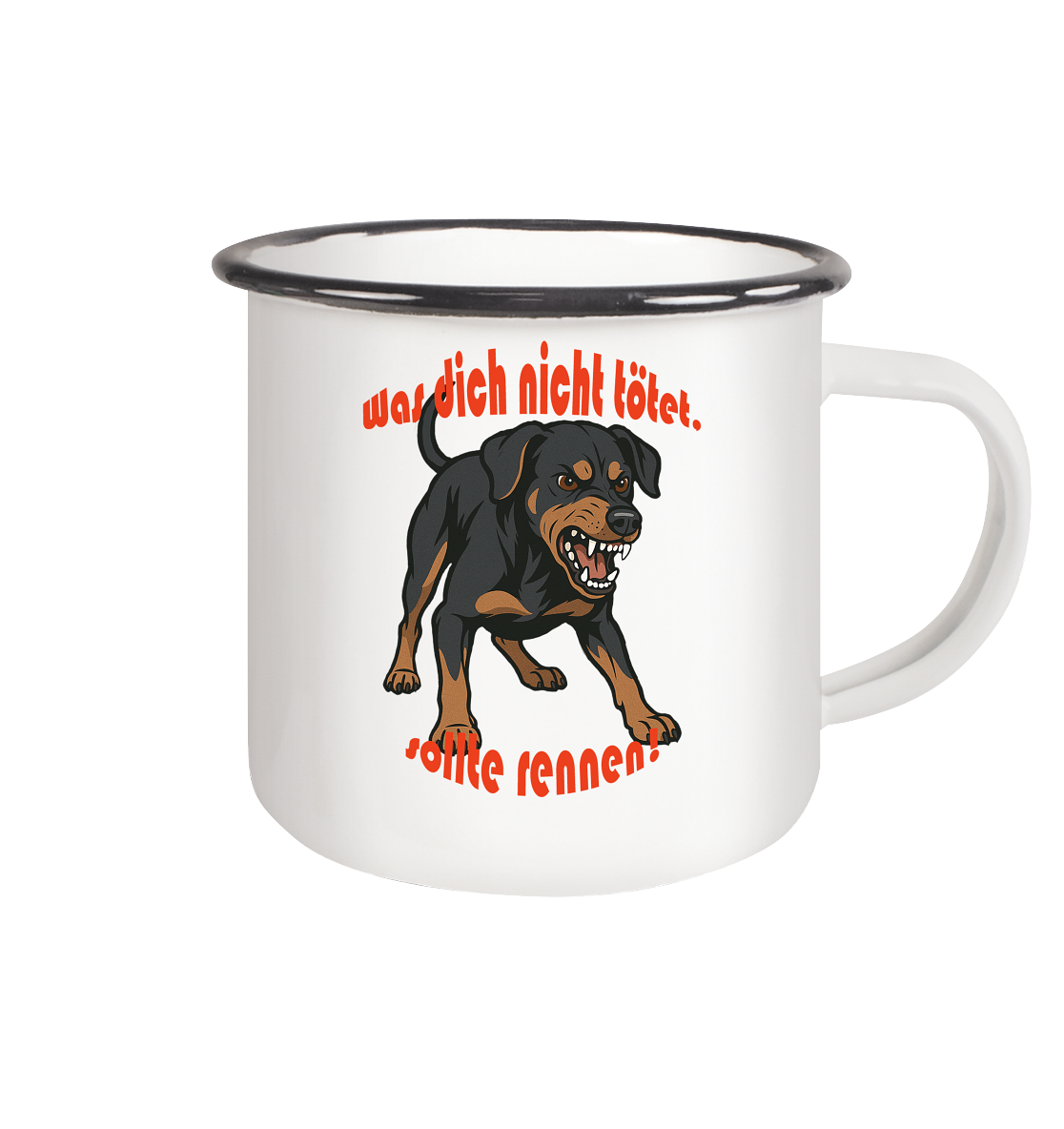 Emaille Tasse Deutscher Pinscher Schwarzrot "Was dich nicht tötet" - Emaille Tasse (Black)