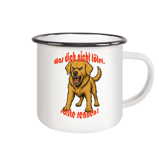 Tasse, zweifarbig Golden Retriever "Was dich nicht tötet" - Emaille Tasse (Black)