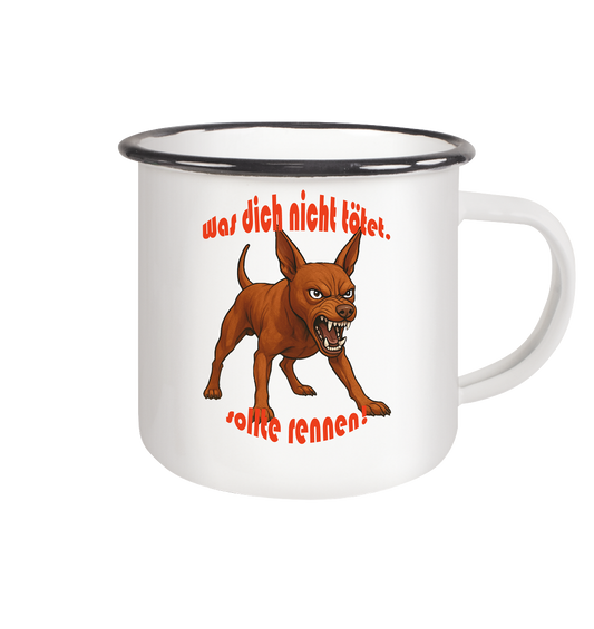 Tasse, zweifarbig Zwergpinscher Rot "Was dich nicht tötet" - Emaille Tasse (Black)