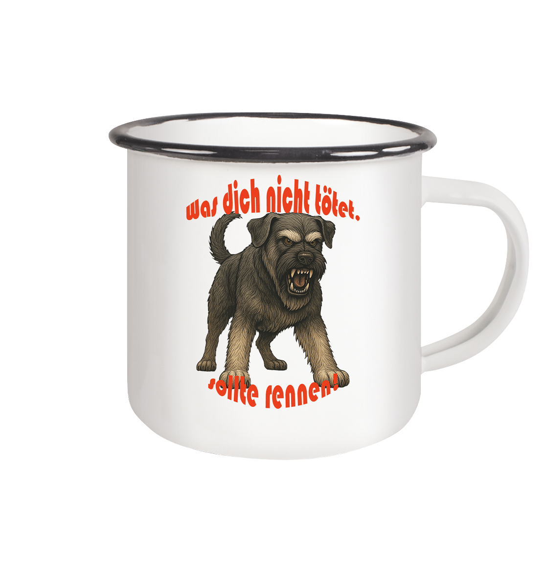 Tasse, zweifarbig Riesenschnauzer Pfeffersalz "Was dich nicht tötet" - Emaille Tasse (Black)