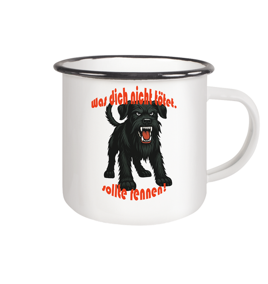 Tasse, zweifarbig Riesenschnauzer Schwarz "Was dich nicht tötet" - Emaille Tasse (Black)