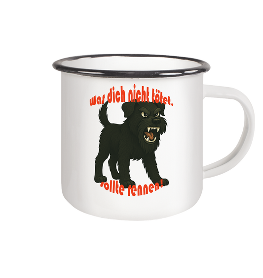 Tasse, zweifarbig Schnauzer Schwarz "Was dich nicht tötet" - Emaille Tasse (Black)