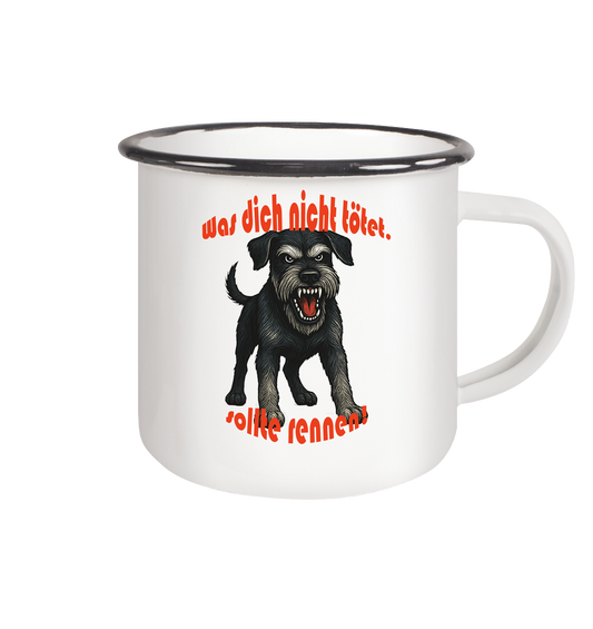 Tasse, zweifarbig Riesenschnauzer Schwarzsilber "Was dich nicht tötet" - Emaille Tasse (Black)