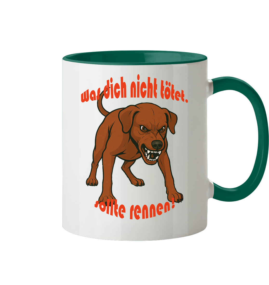 Tasse, zweifarbig Deutscher Pinscher Rot "Was dich nicht tötet" - Tasse zweifarbig