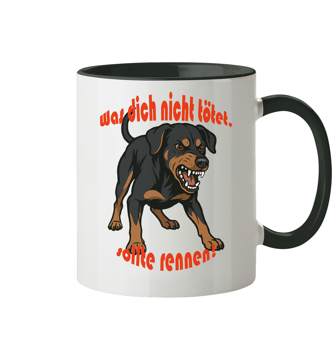 Tasse, zweifarbig Deutscher Pinscher Schwarzrot "Was dich nicht tötet" - Tasse zweifarbig