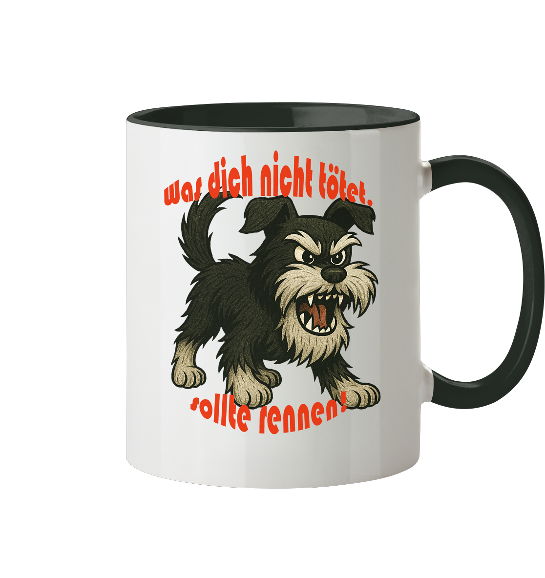 Tasse, zweifarbig Zwergschnauzer Schwarzsilber "Was dich nicht tötet" - Tasse zweifarbig