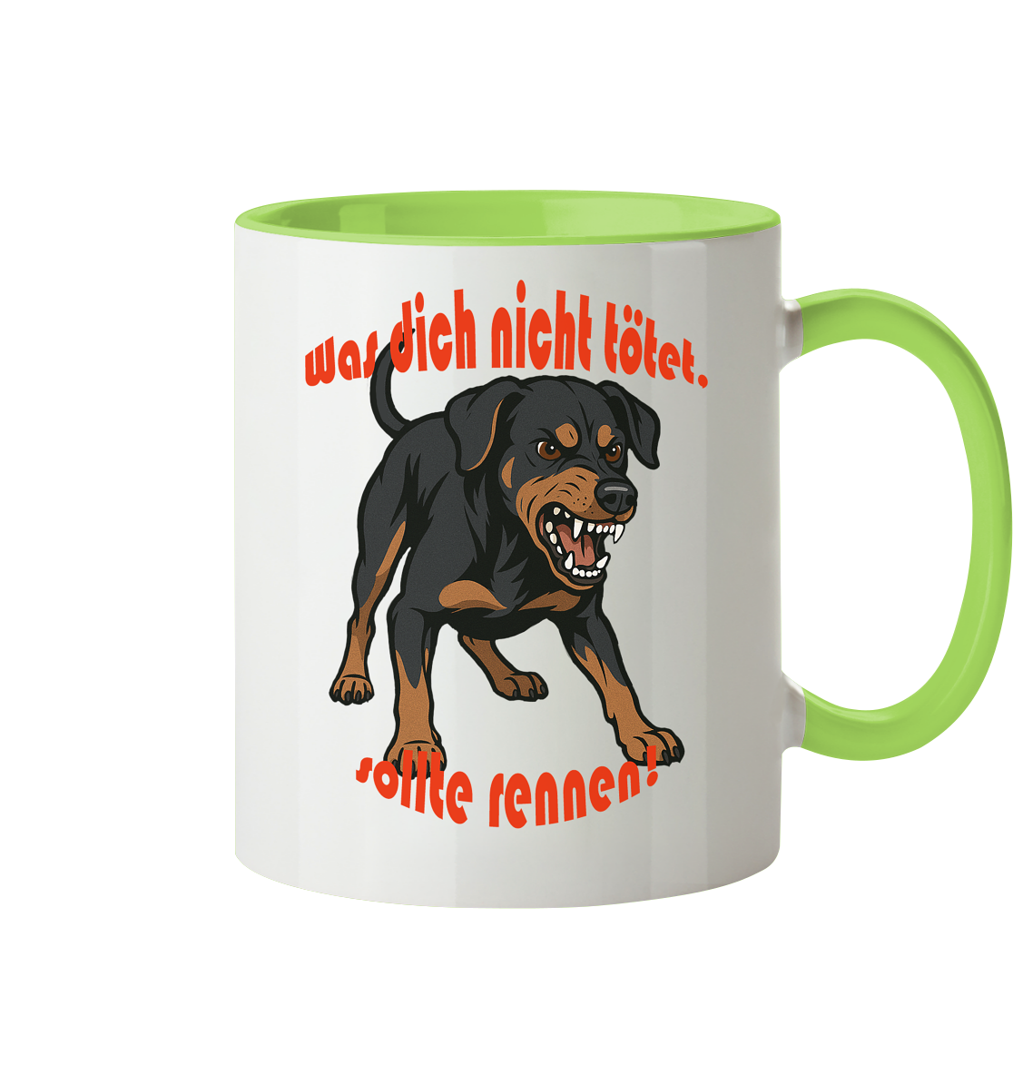 Tasse, zweifarbig Deutscher Pinscher Schwarzrot "Was dich nicht tötet" - Tasse zweifarbig