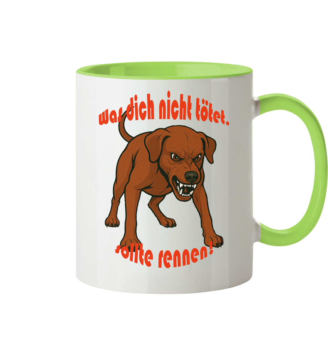 Tasse, zweifarbig Deutscher Pinscher Rot "Was dich nicht tötet" - Tasse zweifarbig
