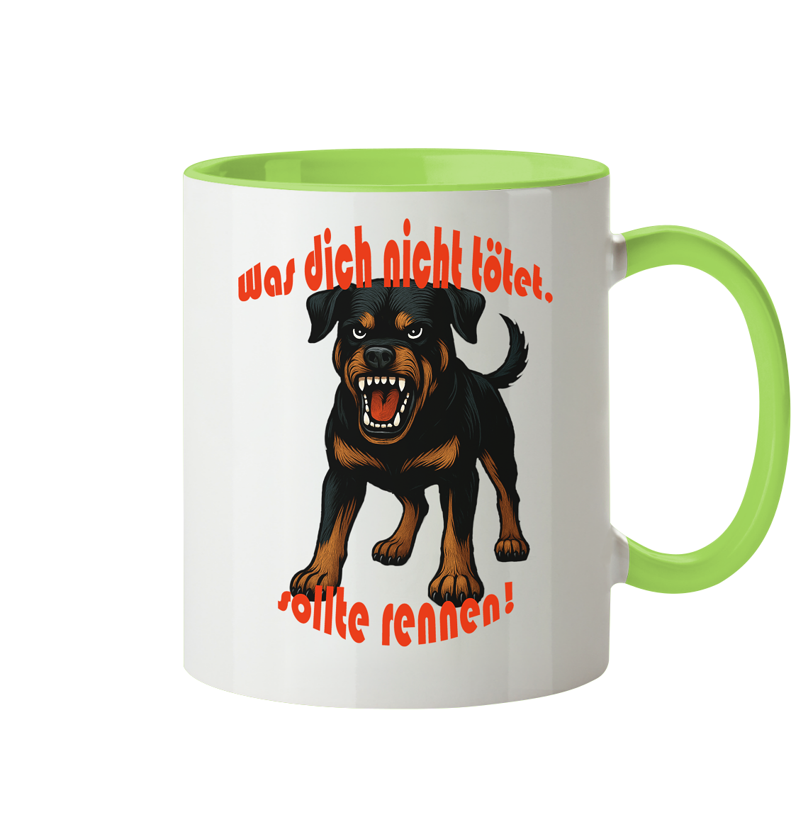 Tasse, zweifarbig Rottweiler "Was dich nicht tötet" - Tasse zweifarbig