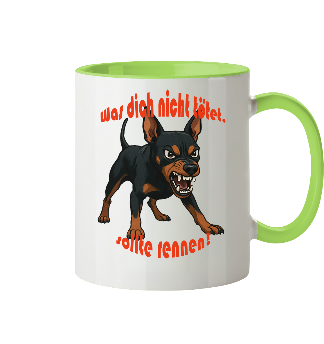 Tasse, zweifarbig Zwergpinscher Schwarzrot "Was dich nicht tötet" - Tasse zweifarbig