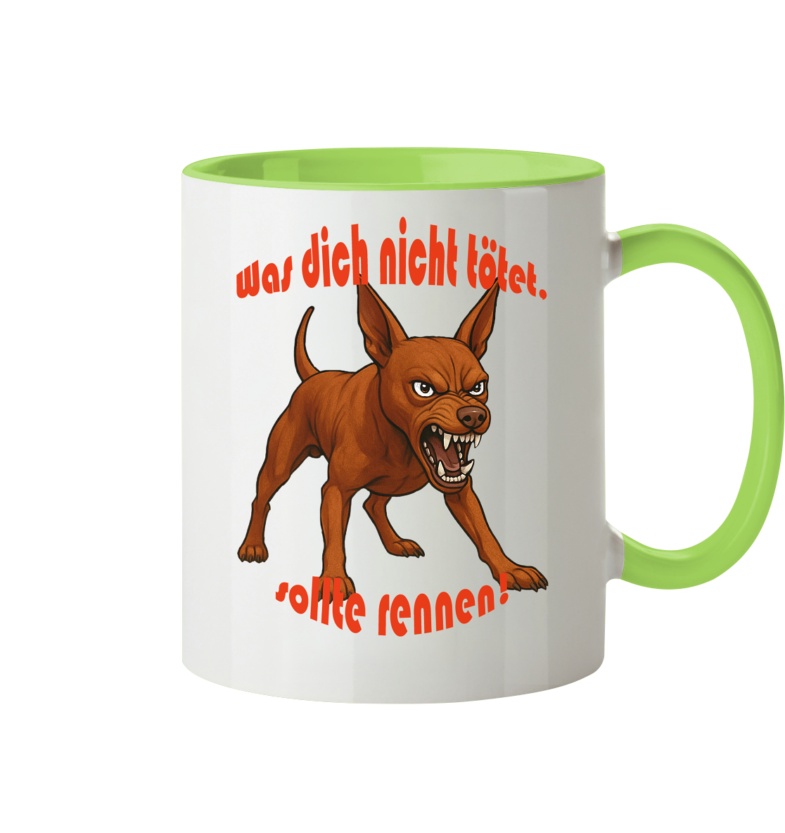 Tasse, zweifarbig Zwergpinscher Rot "Was dich nicht tötet" - Tasse zweifarbig