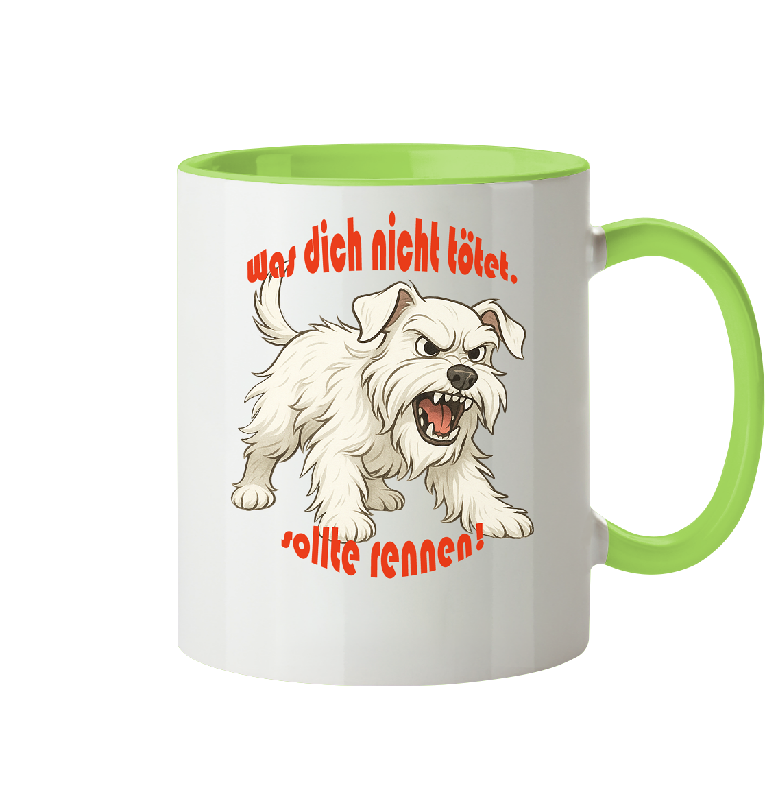 Tasse, zweifarbig Zwergschnauzer Weiß "Was dich nicht tötet" - Tasse zweifarbig