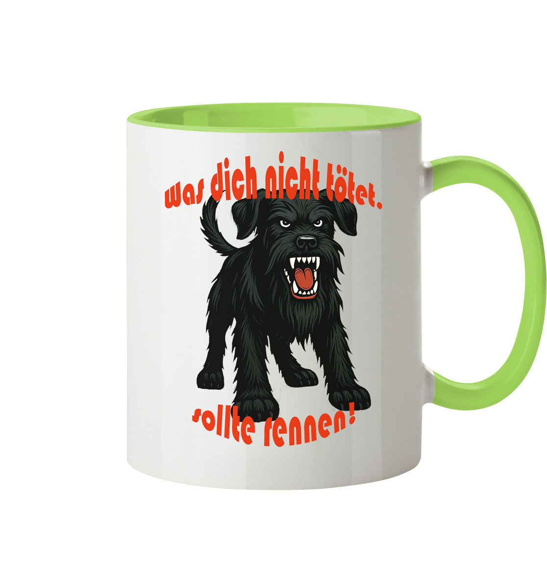 Tasse, zweifarbig Riesenschnauzer Schwarz "Was dich nicht tötet" - Tasse zweifarbig