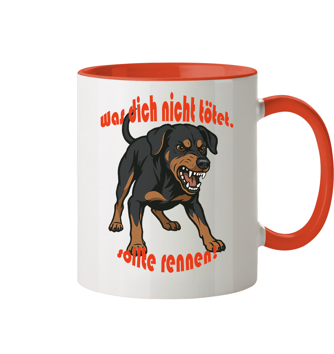 Tasse, zweifarbig Deutscher Pinscher Schwarzrot "Was dich nicht tötet" - Tasse zweifarbig