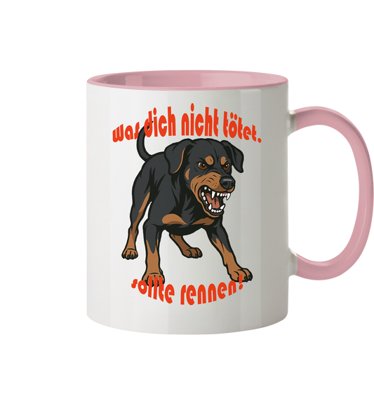 Tasse, zweifarbig Deutscher Pinscher Schwarzrot "Was dich nicht tötet" - Tasse zweifarbig