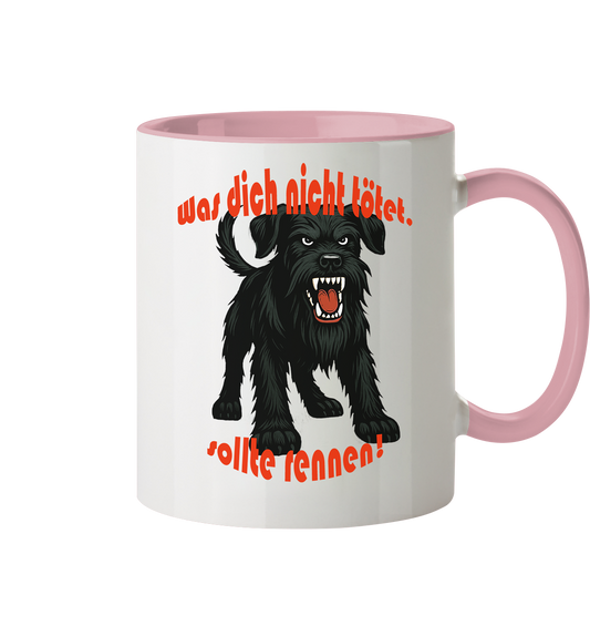 Tasse, zweifarbig Riesenschnauzer Schwarz "Was dich nicht tötet" - Tasse zweifarbig