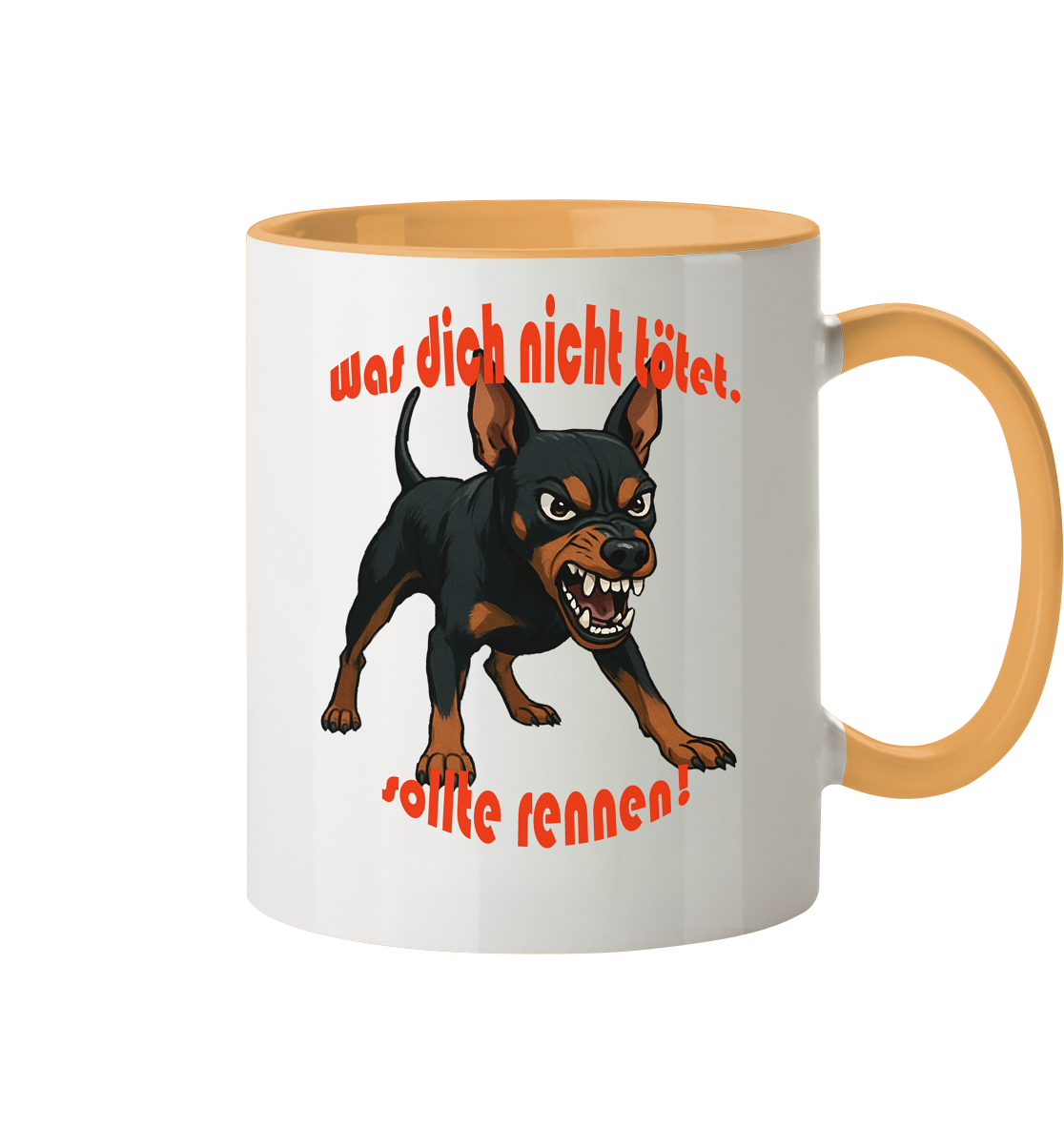 Tasse, zweifarbig Zwergpinscher Schwarzrot "Was dich nicht tötet" - Tasse zweifarbig