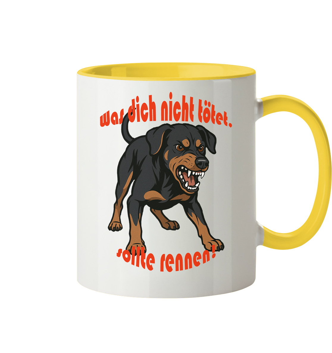 Tasse, zweifarbig Deutscher Pinscher Schwarzrot "Was dich nicht tötet" - Tasse zweifarbig